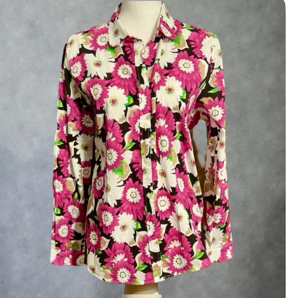 Floral Cotton shirt Dioufond button down retro style long sleeve collar Large